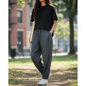 praNa Women's Arlie Nickel Blue Jacquard Tapered Pants Organic - Size Small